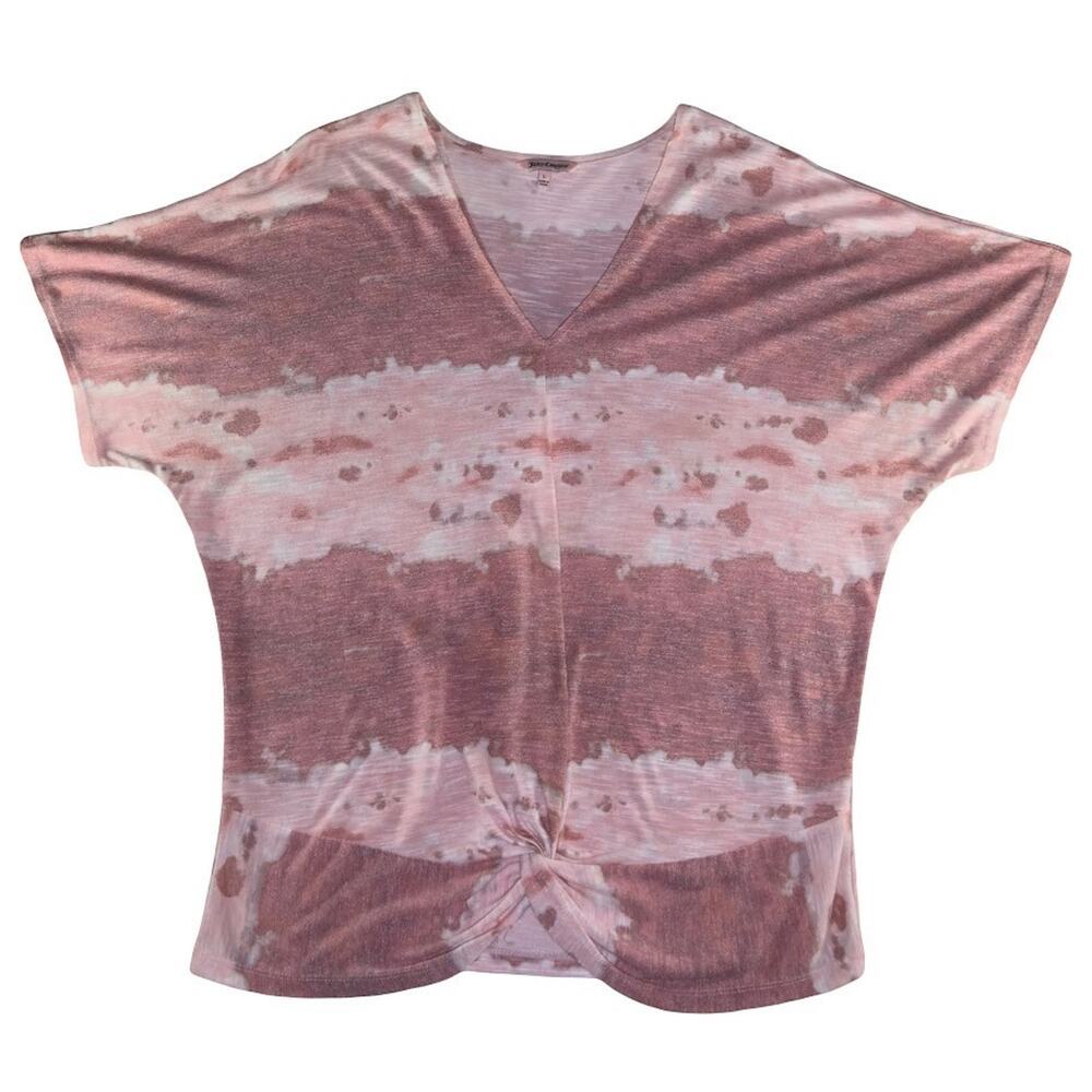 Juicy Couture V Neck T Shirt Size Large Short Sleeve Tie Dye Knot Front Cropped